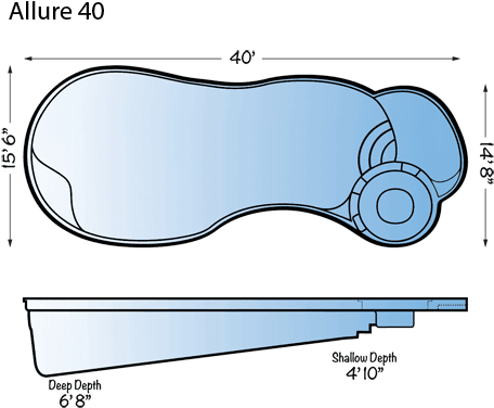 Allure 40 Fiberglass Pool Line Drawing From Signature - Pool Sun Shelf Depth - Free Transparent PNG Clipart Images Download. - Transparent PNG Free Download | PNGio