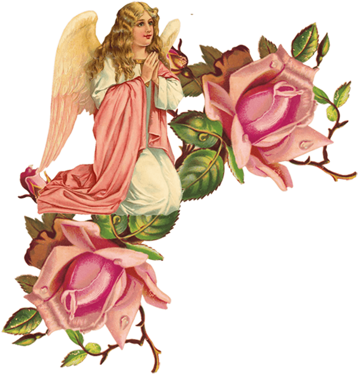 Victorian Angels, Victorian Christmas, Vintage Christmas, - One Pink Rose Wall Clock - Free Transparent PNG Clipart Images Download. - Transparent PNG Free Download | PNGio