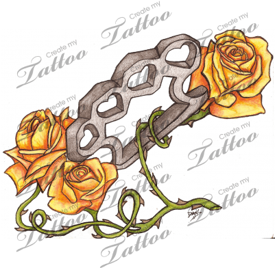 Brass Knuckles And Roses Tattoo Design - Tattoo - Free Transparent PNG Clipart Images Download. - Transparent PNG Free Download | PNGio