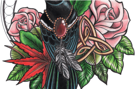 Jewelled Magpie With Neo Realistic Roses - Tattoo - Free Transparent PNG Clipart Images Download. - Transparent PNG Free Download | PNGio