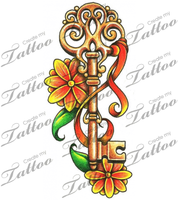 Marketplace Tattoo Vintage Key With Flowers And A Ribbon - Archangel Michael Tattoo Designs - Free Transparent PNG Clipart Images Download. - Transparent PNG Free Download | PNGio