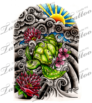 Marketplace Tattoo Japanese Half Sleeve - Japanese Turtle Tattoo Designs - Free Transparent PNG Clipart Images Download. - Transparent PNG Free Download | PNGio