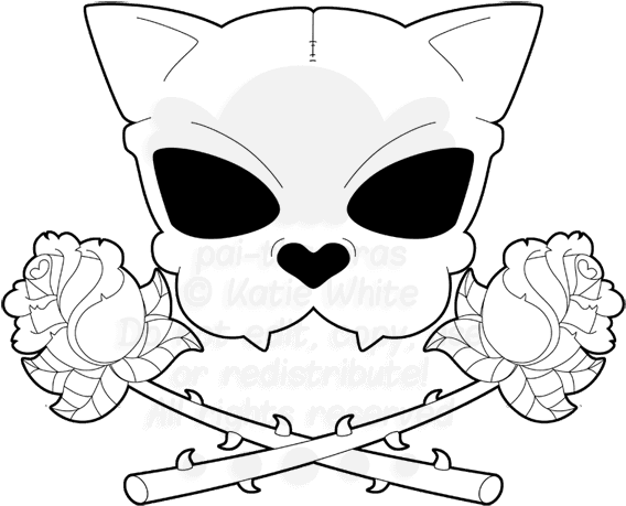 Cat Skull And Crossed Roses Tattoo By Pai - Cat Skull And Crossbones Tattoo - Free Transparent PNG Clipart Images Download. - Transparent PNG Free Download | PNGio