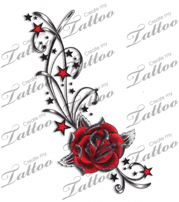 Marketplace Tattoo Red Rose, Stars & Swirls Tattoo - 3 Name Tattoo Ideas - Free Transparent PNG Clipart Images Download. - Transparent PNG Free Download | PNGio