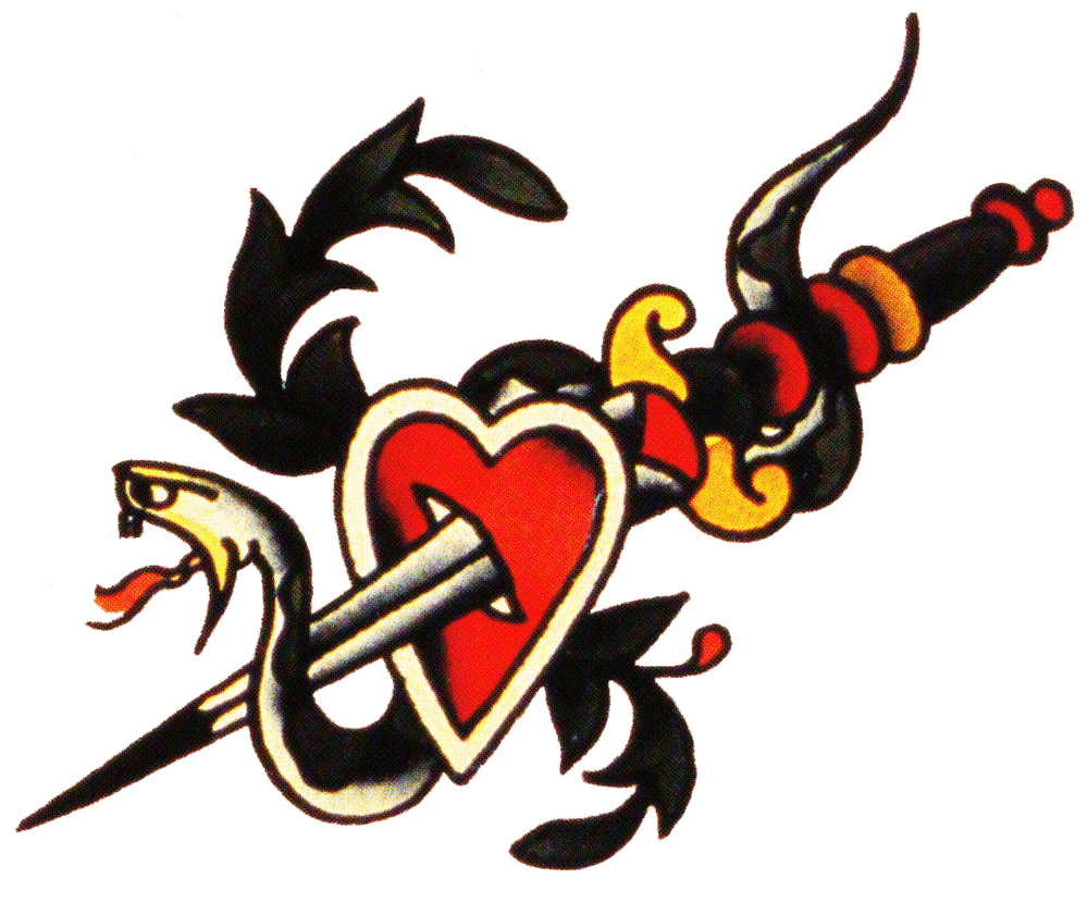 Sailor Jerry, Vintage Tattoo, Designs, Snake, Dagger, - Snake Heart Dagger Tattoo - Free Transparent PNG Clipart Images Download. - Transparent PNG Free Download | PNGio