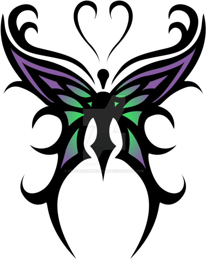 Cool Color Tribal Butterfly Tattoo Design By Psychobabbledream - Butterfly Tribal Tattoo Designs - Free Transparent PNG Clipart Images Download. - Transparent PNG Free Download | PNGio