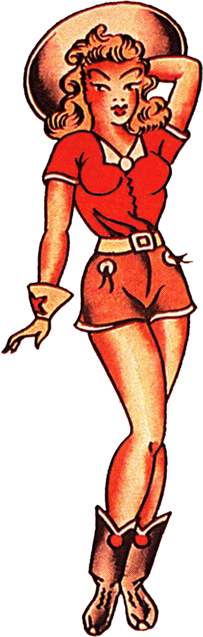 Sailor Jerry Vintage Tattoo Designs, Red Cow Girl, - Sailor Jerry Cowgirl Tattoo - Free Transparent PNG Clipart Images Download. - Transparent PNG Free Download | PNGio