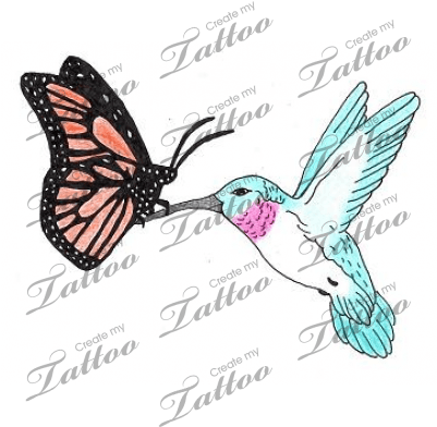 Marketplace Tattoo Brightly Colored Hummingbird W/ - Hummingbird And Butterfly Tattoos - Free Transparent PNG Clipart Images Download. - Transparent PNG Free Download | PNGio