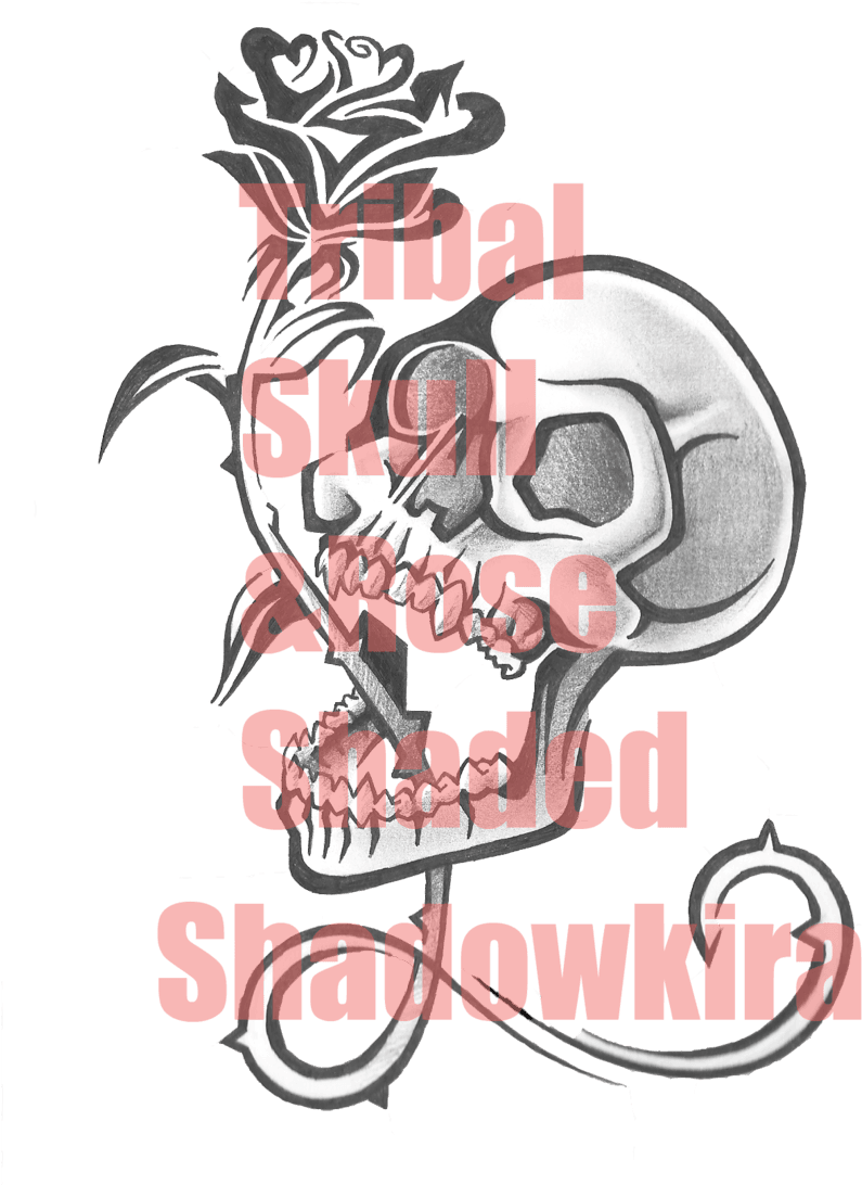 Tribal Skull And Rose Shaded By Shadowkira - Skull And Rose Tattoo - Free Transparent PNG Clipart Images Download. - Transparent PNG Free Download | PNGio