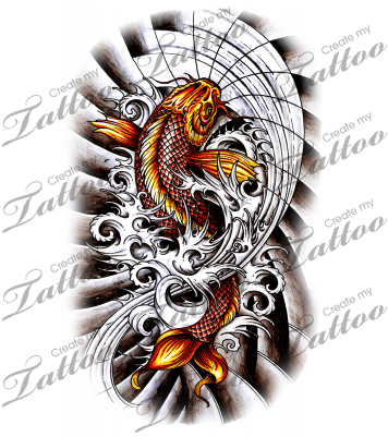 Koi Fish With Dark Waves Tattoo Design - Tattoo Designs Coy Fish - Free Transparent PNG Clipart Images Download. - Transparent PNG Free Download | PNGio
