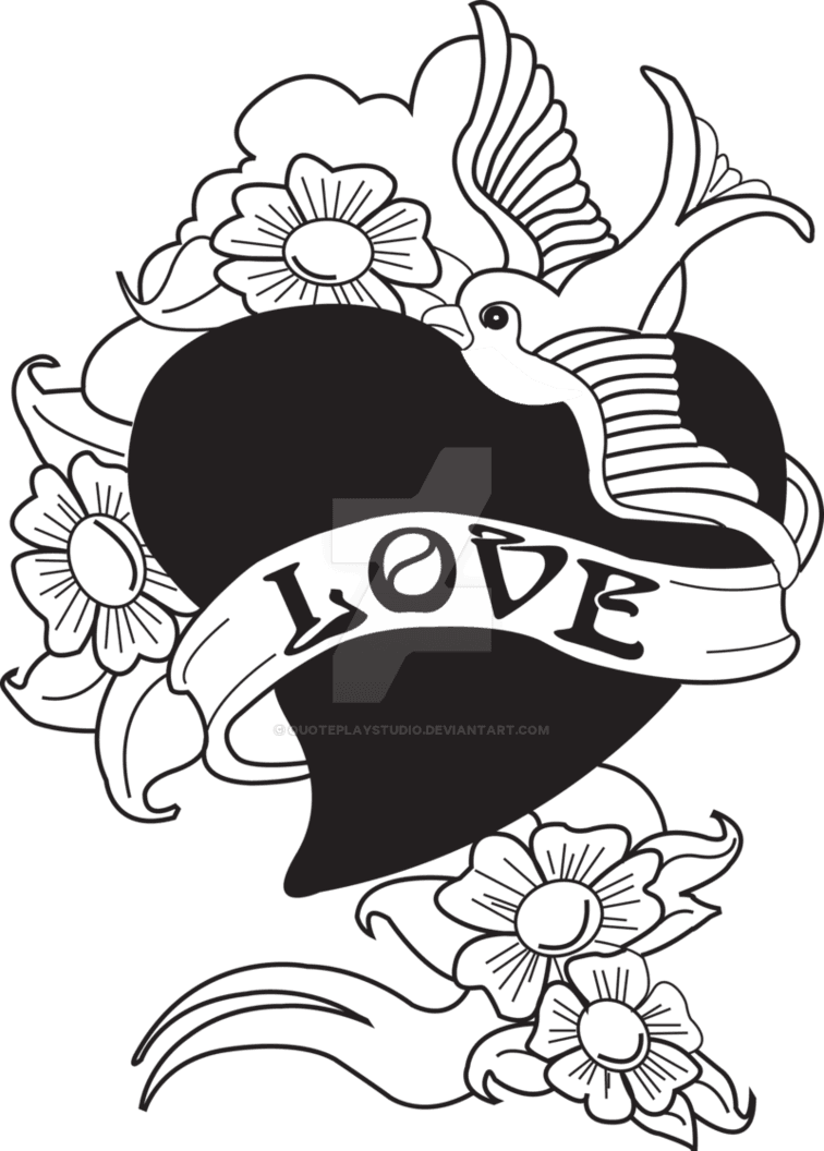 Old School Tattoo Bird Swallow With Love Heart By Quoteplaystudio - Bird Drawing Love Heart - Free Transparent PNG Clipart Images Download. - Transparent PNG Free Download | PNGio
