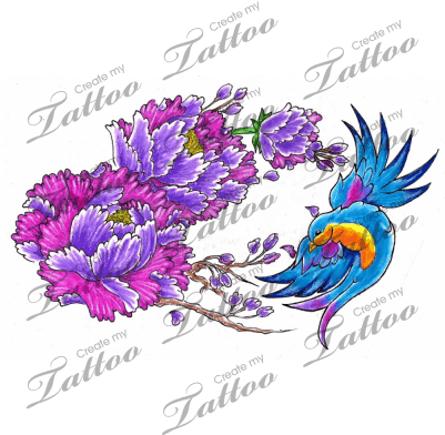Marketplace Tattoo Bird With Japanese Flower - Marketplace Tattoo Bird With Japanese Flower - Free Transparent PNG Clipart Images Download. - Transparent PNG Free Download | PNGio