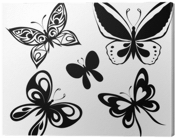 Set Black White Butterflies Of A Tattoo Canvas Print - Papillon En Noir Et Blanc - Free Transparent PNG Clipart Images Download. - Transparent PNG Free Download | PNGio