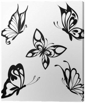 Set Black White Butterflies Of A Tattoo Canvas Print - Butterfly Black And White - Free Transparent PNG Clipart Images Download. - Transparent PNG Free Download | PNGio