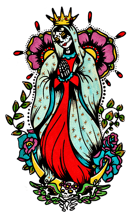 Day Of The Dead Art Virgin Mary Tattoo - Day Of The Dead Virgen De Guadalupe - Free Transparent PNG Clipart Images Download. - Transparent PNG Free Download | PNGio