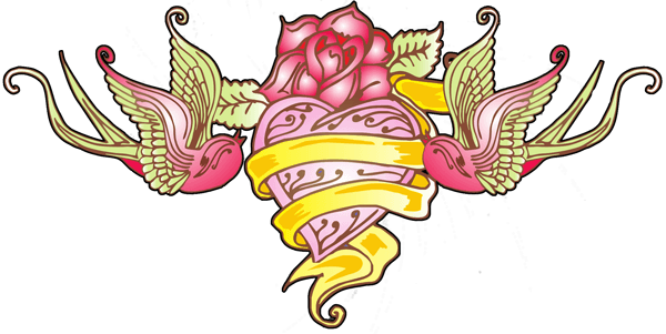 Flying Swallows And Pink Heart With Banner Tattoo Design - Flying Swallows And Pink Heart With Banner Tattoo Design - Free Transparent PNG Clipart Images Download. - Transparent PNG Free Download | PNGio