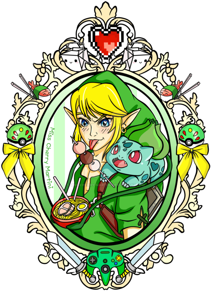 Link And Bulbasaur Tattoo By Miss Cherry Martini - Nintendo Premium T-shirt (relaxed Fit) Hungry Work! - Free Transparent PNG Clipart Images Download. - Transparent PNG Free Download | PNGio