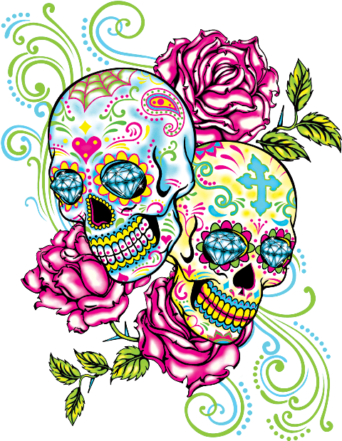 Two Neon Tattoo Pinterest Skull - Sugar Skulls And Roses - Free Transparent PNG Clipart Images Download. - Transparent PNG Free Download | PNGio