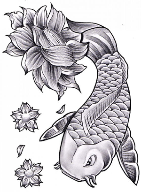 Black And White Koi Fish And Lotus Flower Tattoo, HD Png Download - Transparent PNG Free Download | PNGio