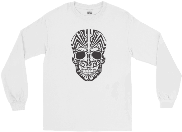Halloween Tattoo Skull Long Sleeve T-shirt White Unisex - Gildan White Shirt Long Sleeve, HD Png Download - Transparent PNG Free Download | PNGio