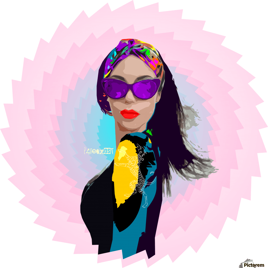 Tattoo Girl With Glasses On Cyan-magenta Star Print - Illustration, HD Png Download - Transparent PNG Free Download | PNGio