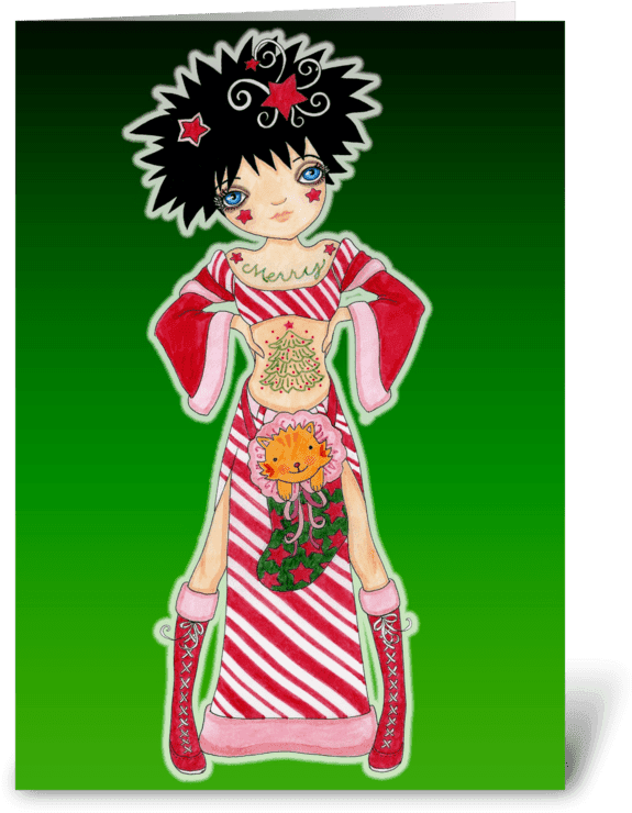 Tattoo Girl Cool Christmas Greeting Card - Illustration, HD Png Download - Transparent PNG Free Download | PNGio