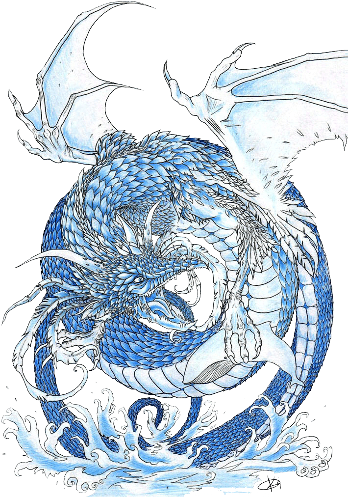 Clip Art Dragon With Tribal And - Blue Chinese Dragon Tattoo, HD Png Download - Transparent PNG Free Download | PNGio