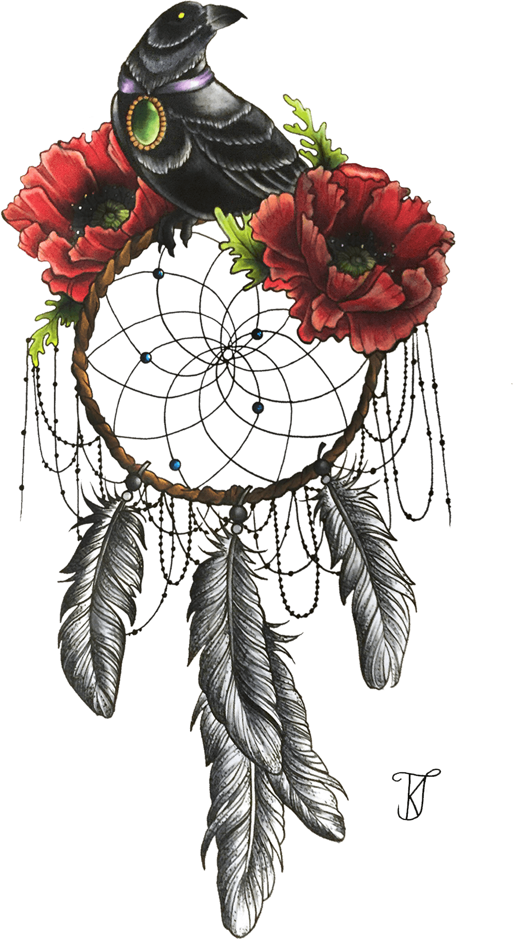 Clip Art Dream Catcher With Flowers - Dreamcatcher And Bird Tattoo, HD Png Download - Transparent PNG Free Download | PNGio