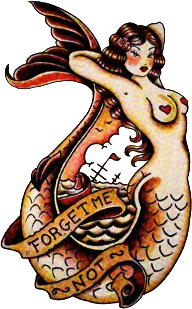 Tatuaje Forget Me Not Sirena - Old School Tattoo Mermaid, HD Png Download - Transparent PNG Free Download | PNGio