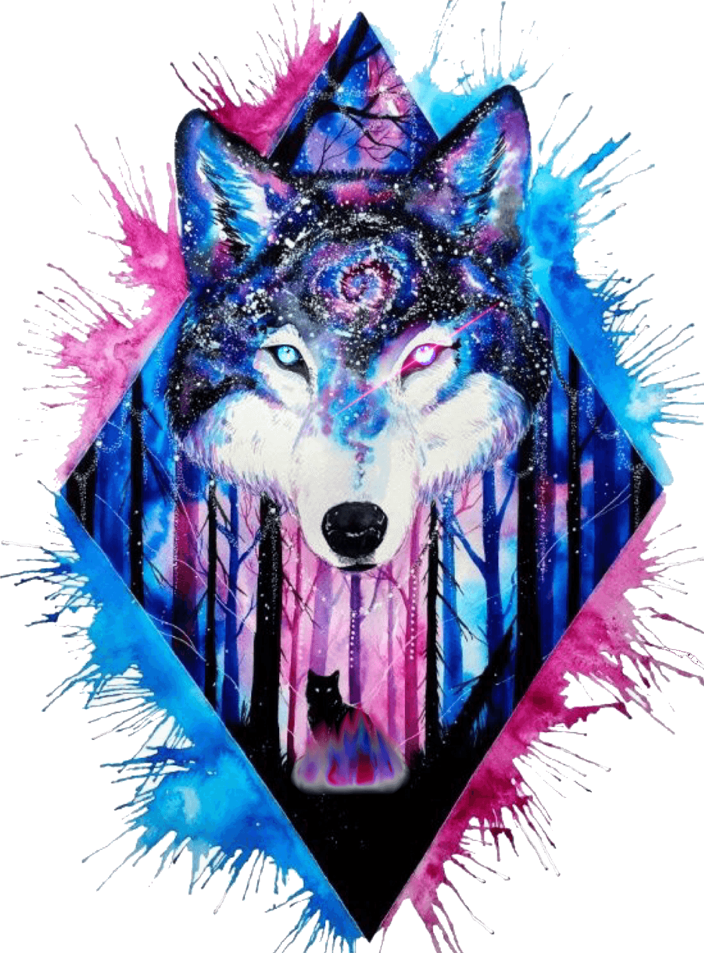 Wolves Clipart Galaxy, Wolves Galaxy Transparent Free - Watercolor Wolf Tattoo, HD Png Download - Transparent PNG Free Download | PNGio