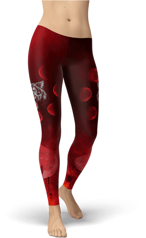 Red Moon Wolf Leggings Yoga Gym Sports Fitness Pants - Leggings, HD Png Download - Transparent PNG Free Download | PNGio