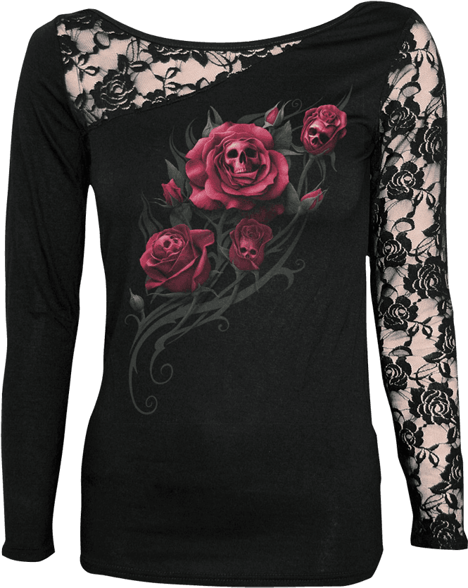 Death Rose Lace Sleeve Shirt - Lace Rose And Skull Tattoo, HD Png Download - Transparent PNG Free Download | PNGio