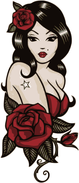 Woman, Roses - Pin Up Girl Old School Tattoos, HD Png Download - Transparent PNG Free Download | PNGio