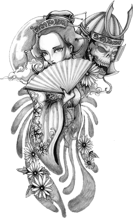 Tattoo Geisha Samurai Drawing - Japanese Samurai Tattoo Design, HD Png Download - Transparent PNG Free Download | PNGio