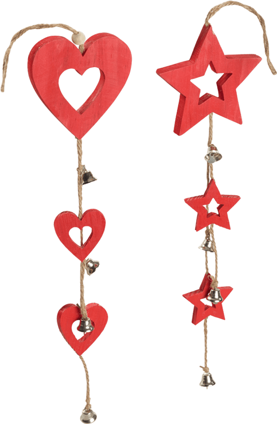 Wooden Stars / Heart String With Bell Decoration, 2-fold - Heart, HD Png Download - Transparent PNG Free Download | PNGio