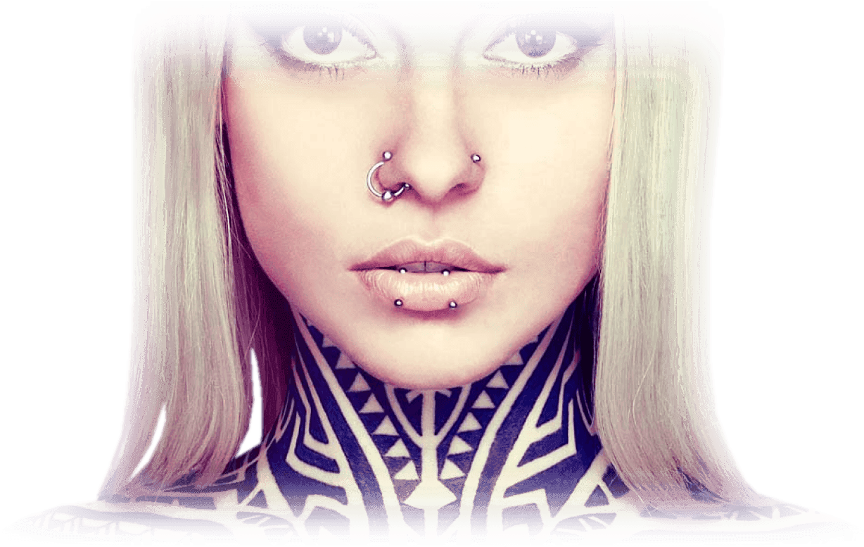 Tattoo Woman Inked Body Piercing Neck - Portrait Piercing, HD Png Download - Transparent PNG Free Download | PNGio