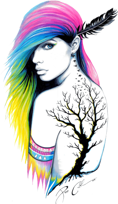 Tattoo Rainbow Lady Women Indian Feather - Pixiecold Art, HD Png Download - Transparent PNG Free Download | PNGio