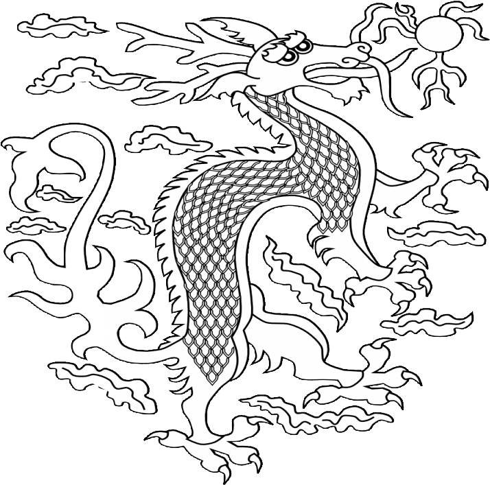 Outline Folk-style Chinese Dragon And Shining Sun Tattoo, HD Png Download - Transparent PNG Free Download | PNGio