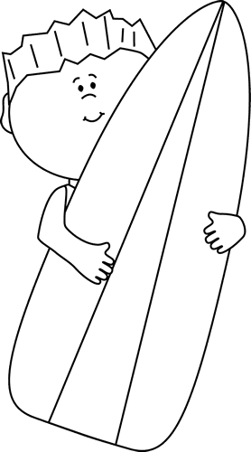 Black And White Boy Holding A Surfboard - Boy In Summer Clipart Black And White - Free Transparent PNG Clipart Images Download. - Transparent PNG Free Download | PNGio