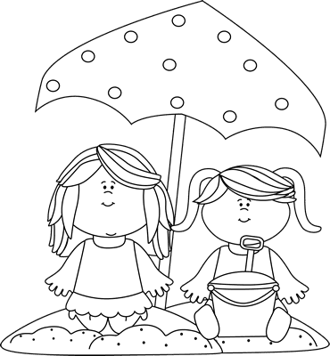 Black And White Girls Playing In The Sand Clip Art - Summer Vacations Clipart Image Black And White - Free Transparent PNG Clipart Images Download. - Transparent PNG Free Download | PNGio