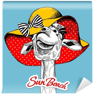 Giraffe Portrait In A Bright Summer Hat With Bow On - Tableau Toile - Girafe Cool 6 - Free Transparent PNG Clipart Images Download. - Transparent PNG Free Download | PNGio