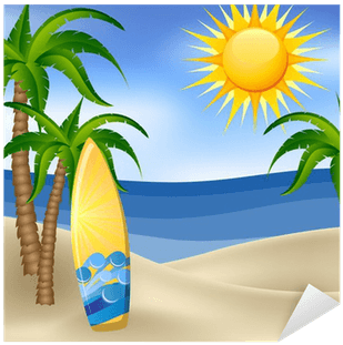 Summer Background With Surfboard And Palm Trees Sticker - Summer Background With Surfboard And Palm Trees Sticker - Free Transparent PNG Clipart Images Download. - Transparent PNG Free Download | PNGio