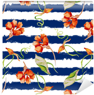 Nasturium On The Striped Nautical Background - Watercolor Painting Transparent PNG - 400x400 - Free Download on - Transparent PNG Free Download | PNGio