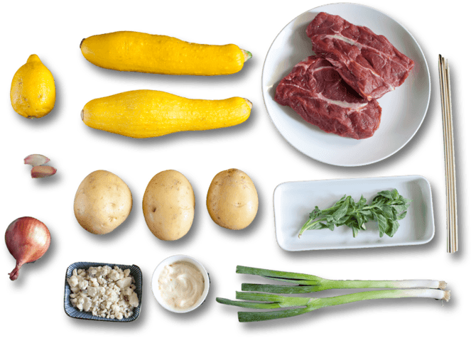 Steak & Summer Squash Kabobs With Blue Cheese Potato - Salad Transparent PNG - 700x620 - Free Download on - Transparent PNG Free Download | PNGio