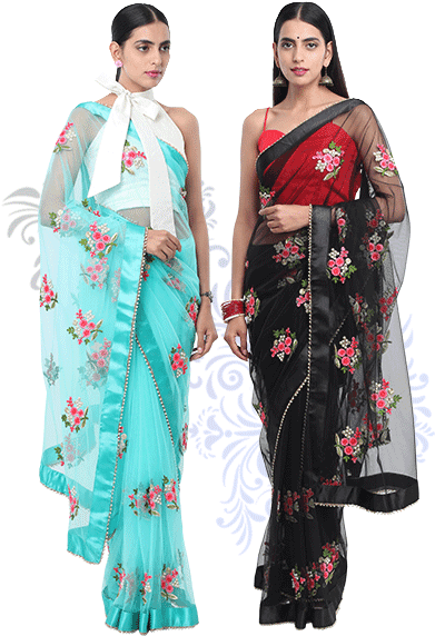 Embroidered Net Sarees Finished With Tropical Floral - Silk Transparent PNG - 595x586 - Free Download on - Transparent PNG Free Download | PNGio