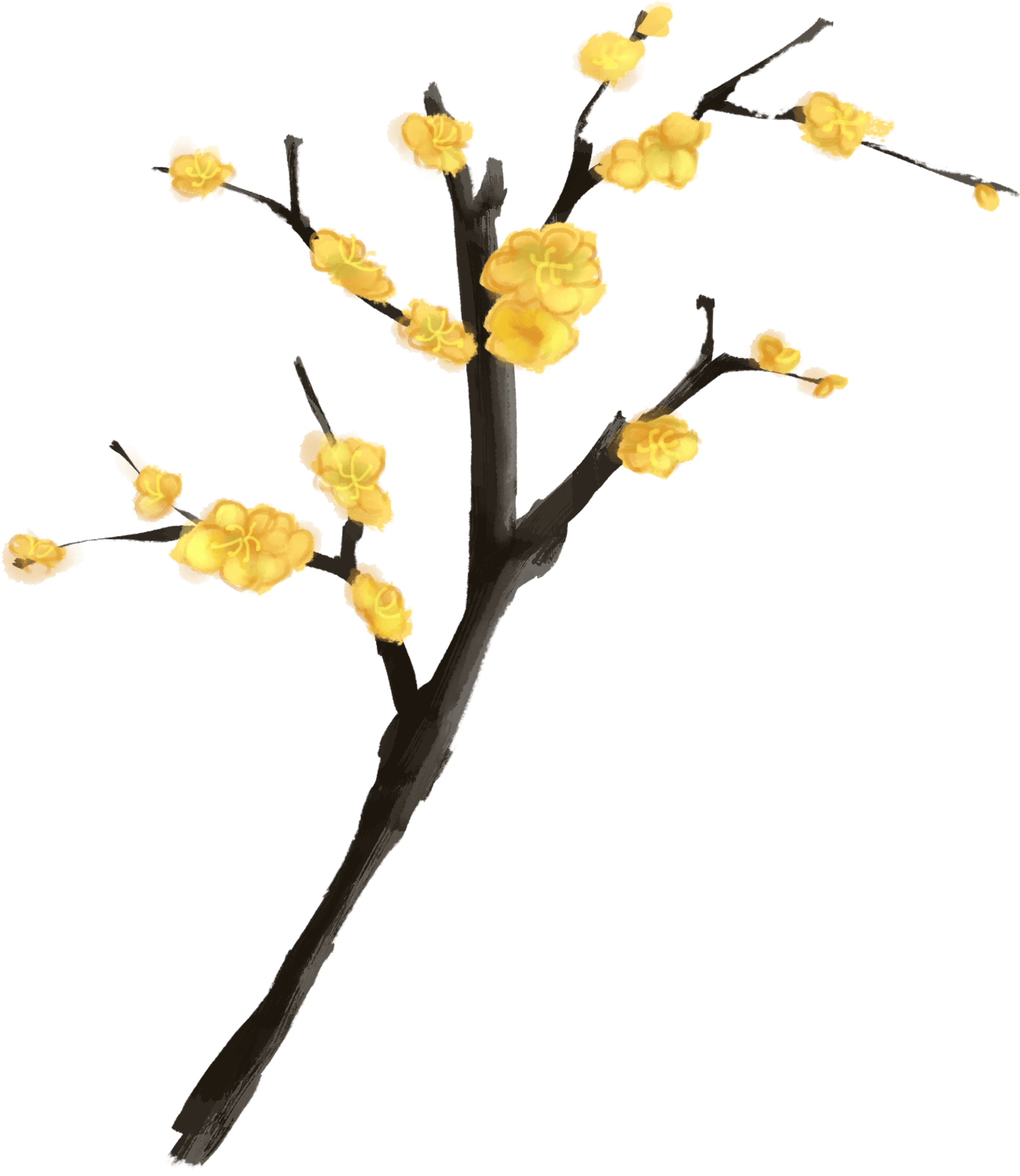Ink Plum Winter Moon Hand Painted Yellow Branches Png - Twig - Free Transparent PNG Clipart Images Download. - Transparent PNG Free Download | PNGio