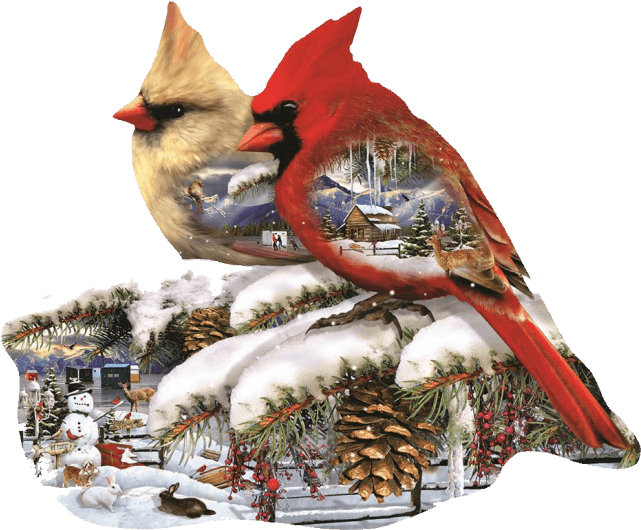 Winter Cardinals - Shaped Puzzle - Sunsout Winter Cardinals Transparent PNG - 640x640 - Free Download on - Transparent PNG Free Download | PNGio