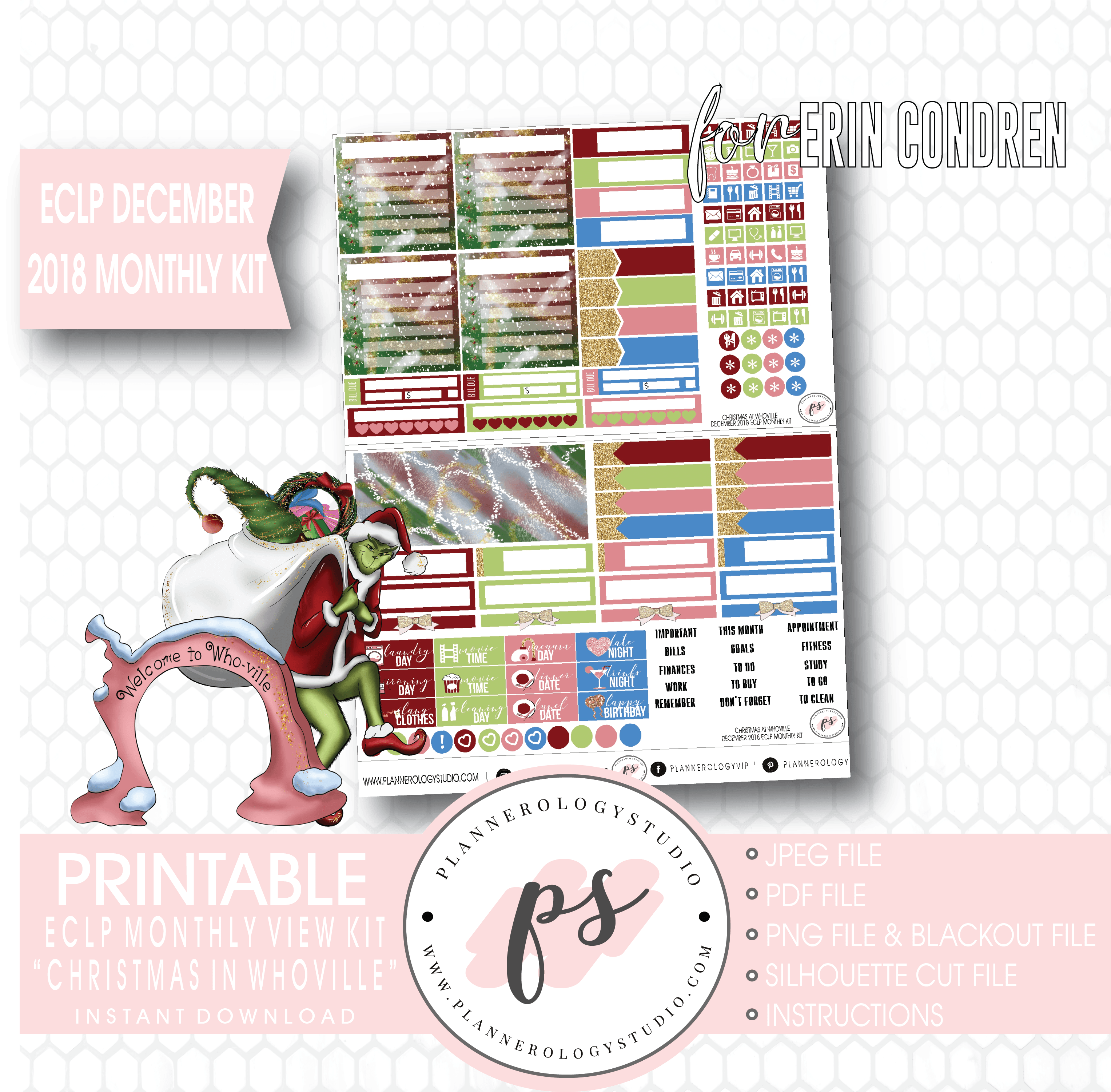 Christmas At Whoville December 2018 Monthly View Kit - Free Planner Sticker Printables Winter Transparent PNG - 3067x3000 - Free Download on - Transparent PNG Free Download | PNGio