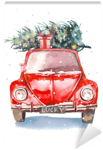 Watercolor Retro Car With Gift Box And Christmas Tree - Watercolor Christmas Tree Png Transparent PNG - 400x400 - Free Download on - Transparent PNG Free Download | PNGio