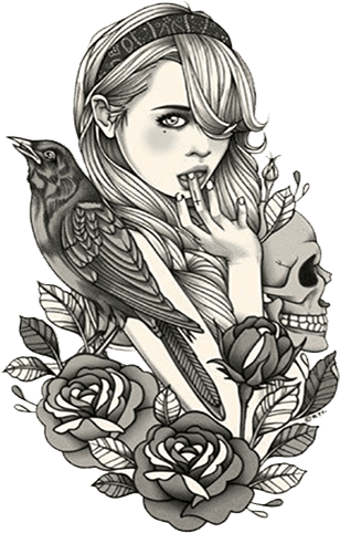 Gray Drawing Watercolor - Pin Up Girl Skull Transparent PNG - 500x595 - Free Download on - Transparent PNG Free Download | PNGio